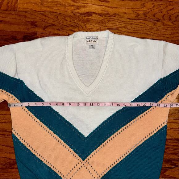 Vintage 80s La Mode Hand Knit Mens Sweater Size Medium - Picture 9 of 11